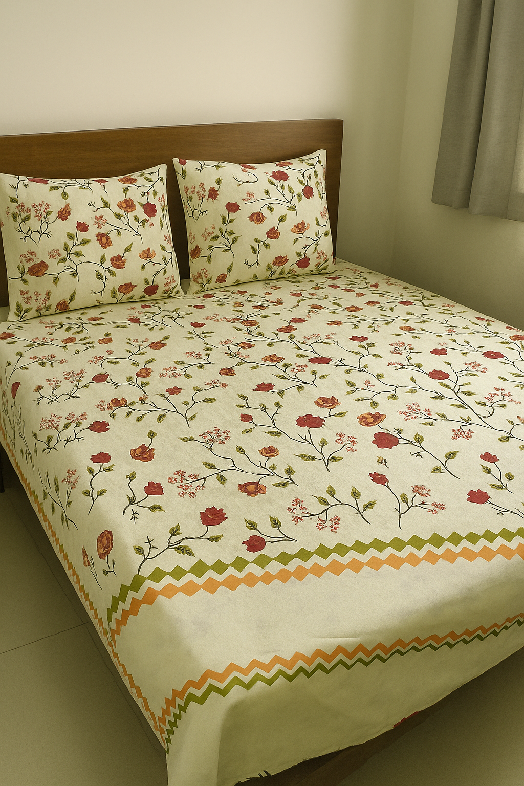 Woven Rose & Zigzag Cotton Bed Sheet Set